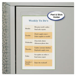 Self-Adhesive Poly Shop Ticket Holders, Super Heavy-Duty, Top Load 5 x 8 Insert, Clear Front, 50/Box