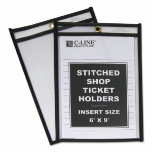 Stitched Shop Ticket Holders, Super Heavy-Duty, Top Load 6 x 9 Insert, Clear Front, Black Border, 25/Box