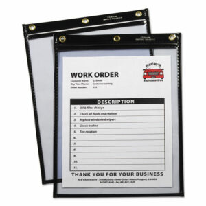 Super Heavyweight Plus Stitched Shop Ticket Holders, Top Load 9 x 12 Insert, Clear Front, Black Border, 15/Box