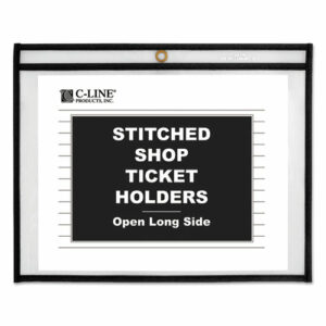 Stitched Shop Ticket Holders, Super Heavy-Duty, Top Load 12 x 9 Insert, Clear Front, Black Border, 25/Box