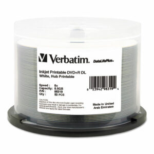 DVD+R Dual Layer Printable Recordable Disc, 8.5 GB, 8x, Spindle, White, 50/Pack