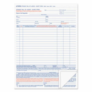 Bill of Lading, Three-Part Carbonless, 8.5 x 11, 50 Forms Total