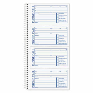 Second Nature Phone Call Book, Two-Part Carbonless, 5 x 2.75, 4 Forms/Sheet, 400 Forms Total