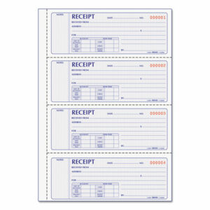 Money Receipt Book, Softcover, Two-Part Carbonless, 7 x 2.75, 4 Forms/Sheet, 200 Forms Total
