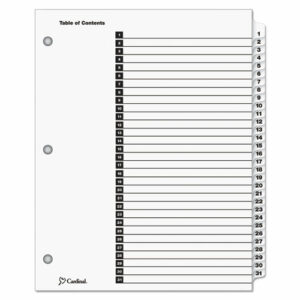 OneStep Printable Table of Contents and Dividers, 31-Tab, 1 to 31, 11 x 8.5, White, White Tabs, 1 Set