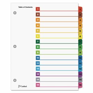 OneStep Printable Table of Contents and Dividers, 15-Tab, 1 to 15, 11 x 8.5, White, Assorted Tabs, 1 Set
