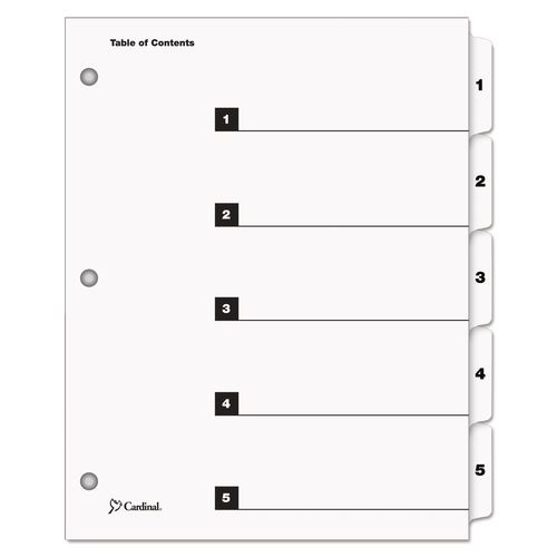 OneStep Printable Table of Contents and Dividers, 5-Tab, 1 to 5, 11 x 8.5, White, White Tabs, 1 Set