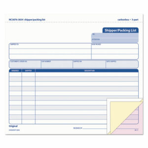 Triplicate Snap-Off Shipper/Packing List, Three-Part Carbonless, 8.5 x 7, 50 Forms Total