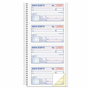 Spiralbound Money and Rent Receipt Book, Two-Part Carbonless, 4.75 x 2.75, 4 Forms/Sheet, 200 Forms Total