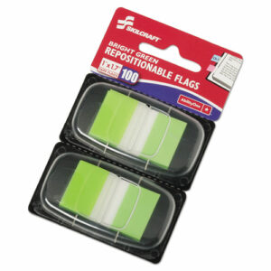 7510013991152, SKILCRAFT Page Flags, 1 x 1.75, Bright Green, 50 Flags/Dispenser, 2 Dispensers/Pack100/Pack