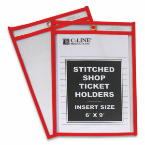 Stitched Shop Ticket Holders, Super Heavy-Duty, Top Load 6 x 9 Insert, Clear Front, Red Border, 25/Box