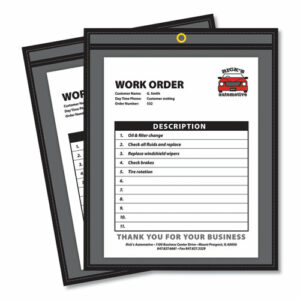 Stitched Shop Ticket Holders, Super Heavy-Duty, 8.5 x 11 Insert, Clear Front, Black Pressboard Back, Black Border, 25/Box