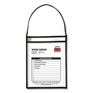 Stitched Shop Ticket Holders, 22" Hang Strap, Super Heavy-Duty, Top Load 9 x 12 Insert, Clear Front, Black Border, 15/Box