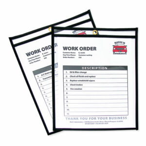Stitched Shop Ticket Holders, Super Heavy-Duty, Top Load 8.5 x 11 Insert, Clear Front, Black Border, 25/Box