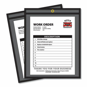 Stitched Shop Ticket Holders, Super Heavy-Duty, 9 x 12 Insert, Clear Front, Black Pressboard Back, Black Border, 25/Box