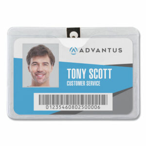 ID Badge Holders with Clip, Horizontal, Clear 4.13" x 3.38" Holder, 3.75" x 2.75" Insert, 50/Pack