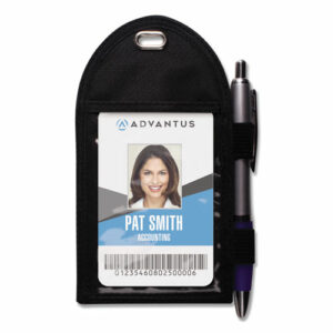 Badge Holder with Pen Loop, Vertical, Black 3.25" x 6" Holder, 2.75" x 3.5" Insert, 12/Box