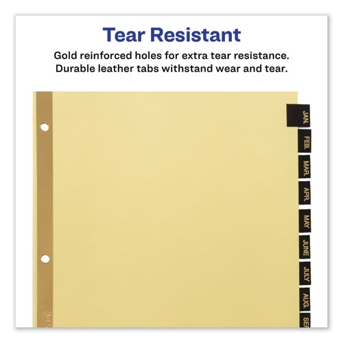 Preprinted Black Leather Tab Dividers w/Gold Reinforced Edge, 12-Tab, Jan. to Dec., 11 x 8.5, Buff, 1 Set - Image 4