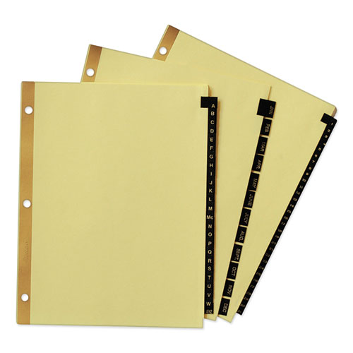 Preprinted Black Leather Tab Dividers w/Gold Reinforced Edge, 12-Tab, Jan. to Dec., 11 x 8.5, Buff, 1 Set - Image 7