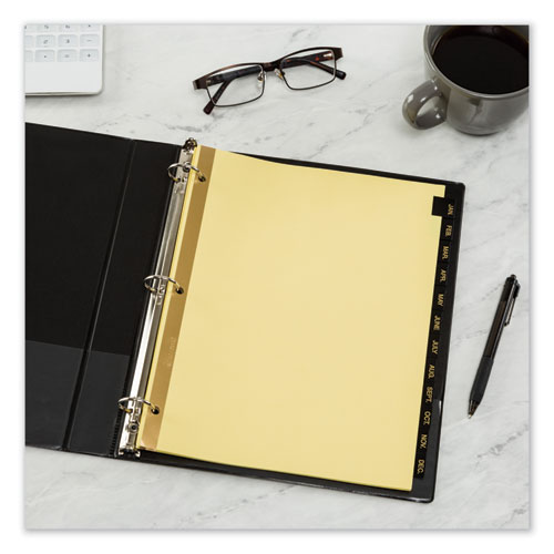 Preprinted Black Leather Tab Dividers w/Gold Reinforced Edge, 12-Tab, Jan. to Dec., 11 x 8.5, Buff, 1 Set - Image 5