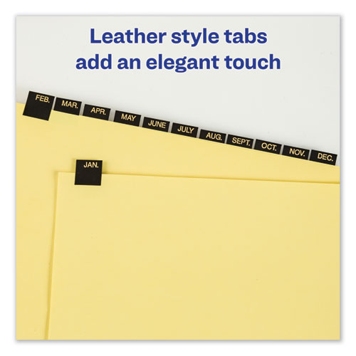Preprinted Black Leather Tab Dividers w/Gold Reinforced Edge, 12-Tab, Jan. to Dec., 11 x 8.5, Buff, 1 Set - Image 2