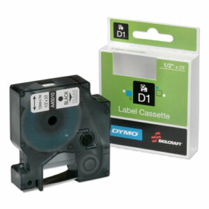 7510016576747, SKILCRAFT Dymo Label Cassette, 0.5" x 23 ft, Black/Clear
