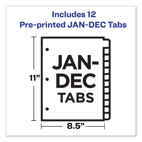 Preprinted Black Leather Tab Dividers w/Gold Reinforced Edge, 12-Tab, Jan. to Dec., 11 x 8.5, Buff, 1 Set - Image 3
