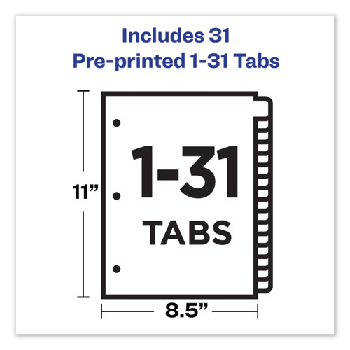 Preprinted Laminated Tab Dividers with Gold Reinforced Binding Edge, 31-Tab, 1 to 31, 11 x 8.5, Buff, 1 Set - Image 3