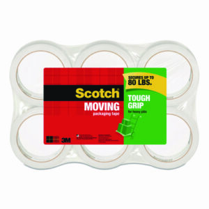 Tough Grip Moving Packaging Tape, 3" Core, 1.88" x 43.7 yds, Clear, 6/Pack