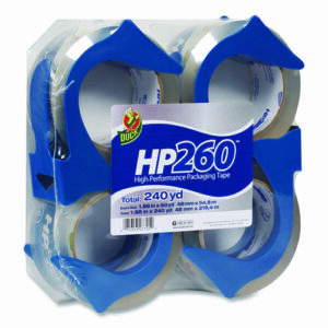 HP260 Packaging Tape with Dispenser, 3" Core, 1.88" x 60 yds, Clear, 4/Pack