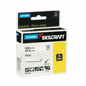 7530016874770, SKILCRAFT Dymo Industrial Rhino Thermal Vinyl Label Tape Cassettes, 0.38" x 18 ft, Black on White
