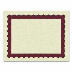 Metallic Border Certificates, 11 x 8.5, Ivory/Red with Red Border, 100/Pack