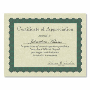 Metallic Border Certificates, 11 x 8.5, Ivory/Green with Green Border, 100/Pack