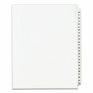 Preprinted Legal Exhibit Side Tab Index Dividers, Avery Style, 25-Tab, 76 to 100, 11 x 8.5, White, 1 Set, (1333)