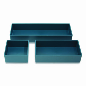 Three-Piece Plastic Drawer Organizer, 3.23 x 3.23 x 1.47, 6.26 x 3.23 x 1.47, 9.5 x 3.23 x 1.47, Teal, 3/Set