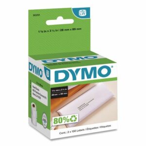 LabelWriter Address Labels, 1.12" x 3.5", White, 130 Labels/Roll, 2 Rolls/Pack