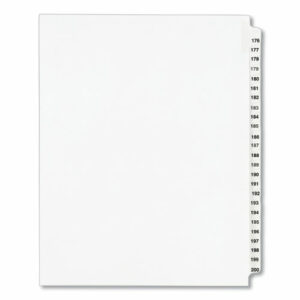 Preprinted Legal Exhibit Side Tab Index Dividers, Avery Style, 25-Tab, 176 to 200, 11 x 8.5, White, 1 Set, (1337)