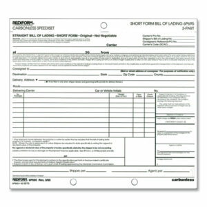 Speediset Bill of Lading, Short Form, Three-Part Carbonless, 7 x 8.5, 50 Forms Total