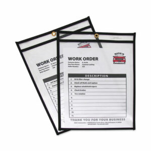 Stitched Shop Ticket Holders, Super Heavy-Duty, Top Load 9 x 12 Insert, Clear Front, Black Border, 25/Box