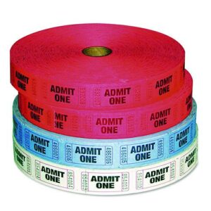 Admit-One Ticket Multi-Pack, 2 Red, 1 Blue, 1 White, 2,000/Roll, 4 Rolls/Pack