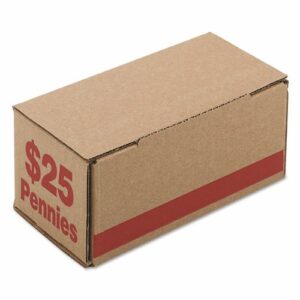 Corrugated Cardboard Coin Storage with Denomination Printed On Side, 8.5 x 4.38 x 3.63, Red