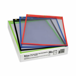 Super Heavyweight Plus Stitched Shop Ticket Holders, Top Load 9 x 12 Insert, Clear Front, Assorted Border Colors, 20/Box