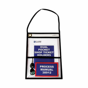 Stitched Shop Ticket Holders, 22" Hang Strap, Super Heavy-Duty, 9 x 6 and 9 x 12 Inserts, Clear Front, Black Border, 15/Box