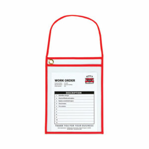Stitched Shop Ticket Holders with 22" Hang Strap, Super Heavy-Duty, Top Load 9 x 12 Insert, Clear Front, Red Border, 15/Box