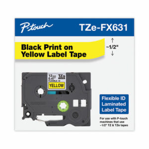 TZe Flexible Tape Cartridge for P-Touch Labelers, 0.47" x 26.2 ft, Black on Yellow