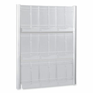 Luxe Magazine Rack, 9 Compartments, 31.75w x 5d x 41h, Clear/Silver