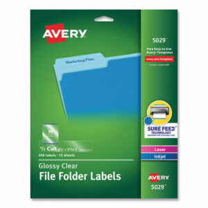 Clear Permanent File Folder Labels with Sure Feed Technology, 0.66 x 3.44, Clear, 30/Sheet, 15 Sheets/Pack
