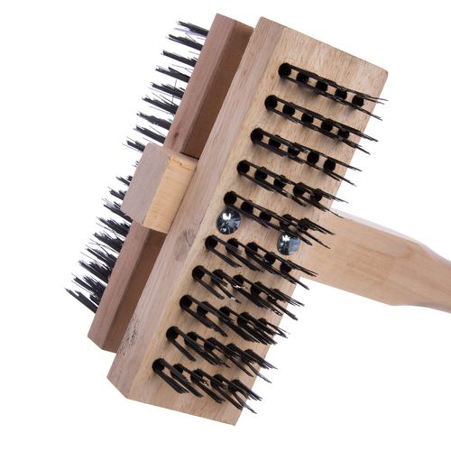 Sparta Broiler Master Grill Brush and Scraper with Handle, Metal Bristles, 48" Natural Wood Handle - Image 4