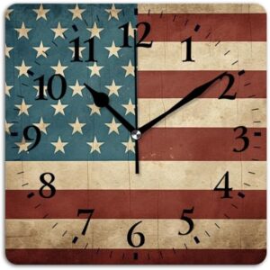 Battery Operated Wall Clocks Vintage American Flag Background Silent Non-Ticking Decor Clock with Photo for Bathroom,Office(14inch)