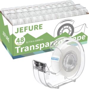 24 Pcs Transparent Tape with Dispenser, 0.7 in x 1000 in Clear Tapes and Refillable Dispensers, Office Tape Rolls with Dispenser Bulk